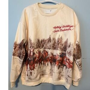 Budweiser Holiday Sweatshirt Clydesdales Size Medium Polyester    0235
